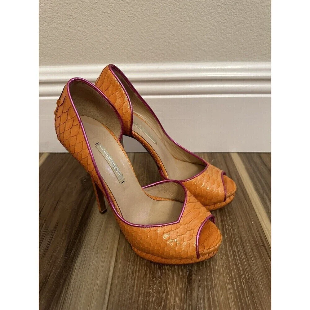 Nicholas Kirkwood Platform Heels EU 36.5 Orange Snakeskin